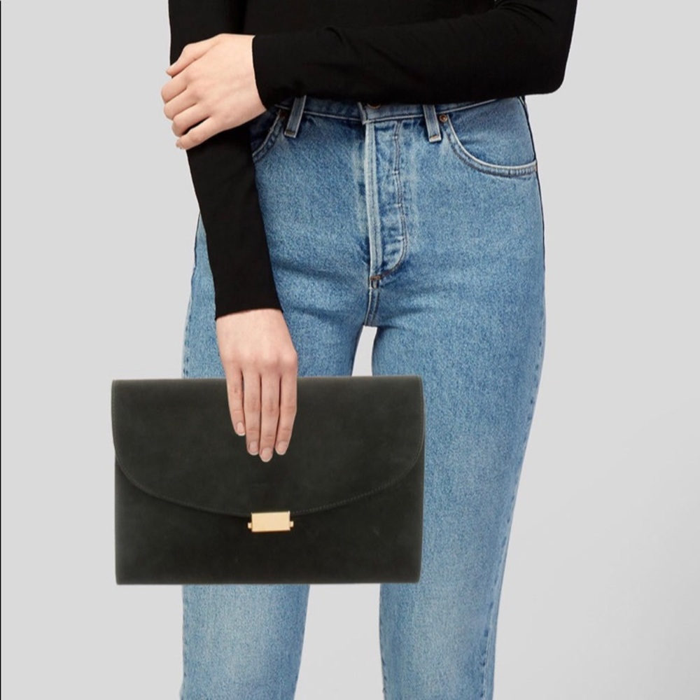 Mansur Gavriel Black Suede Flat Clutch